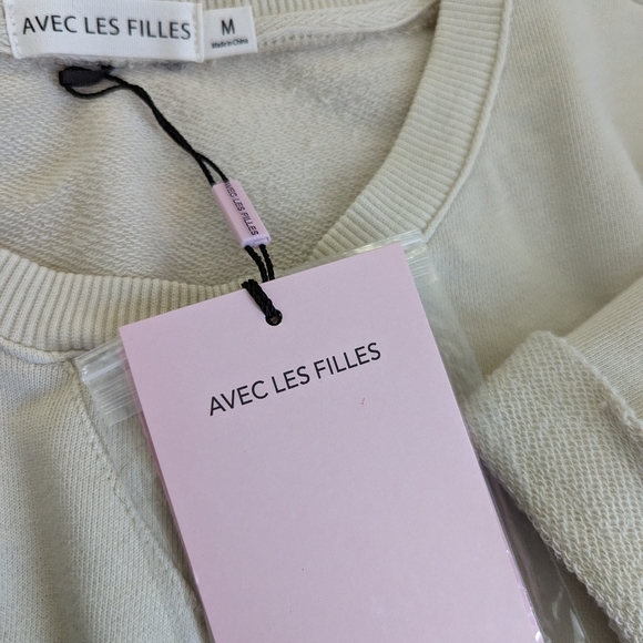 Avec Les Filles Crop Sweatshirt cream Sz M - Picture 6 of 6